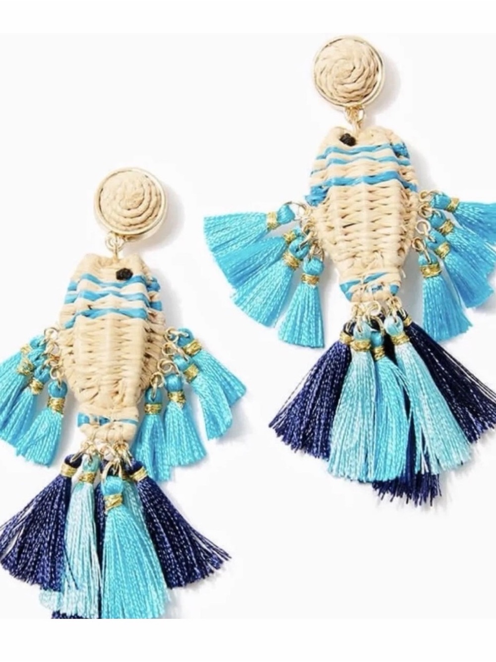 Lilly Pulitzer Blue Tassel Fish Woven Drop Earrings